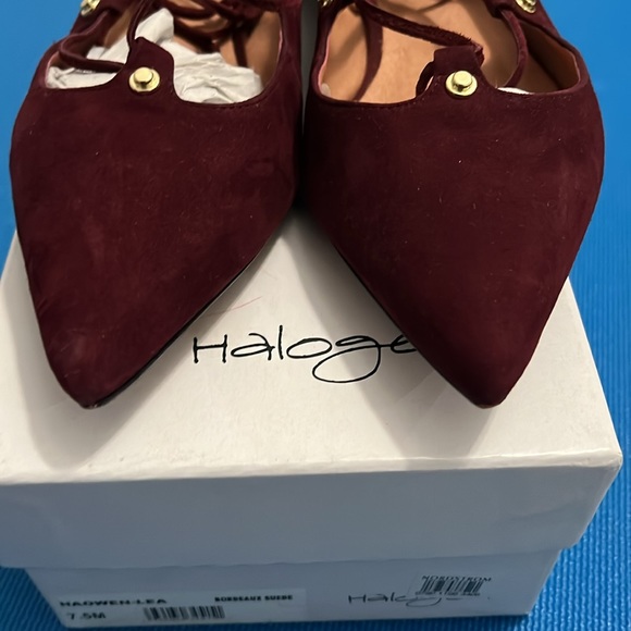 Halogen Owen Pointy Toe Ghillie flats in Bordeaux Suede Size 7.5M - Picture 7 of 9